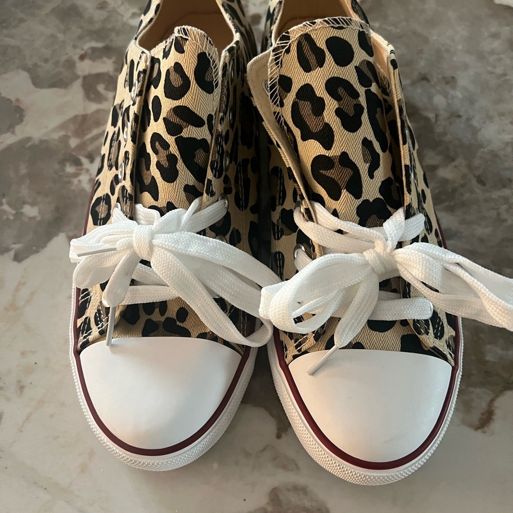 Leopard Print Athletic Shoes with White Accents NEW